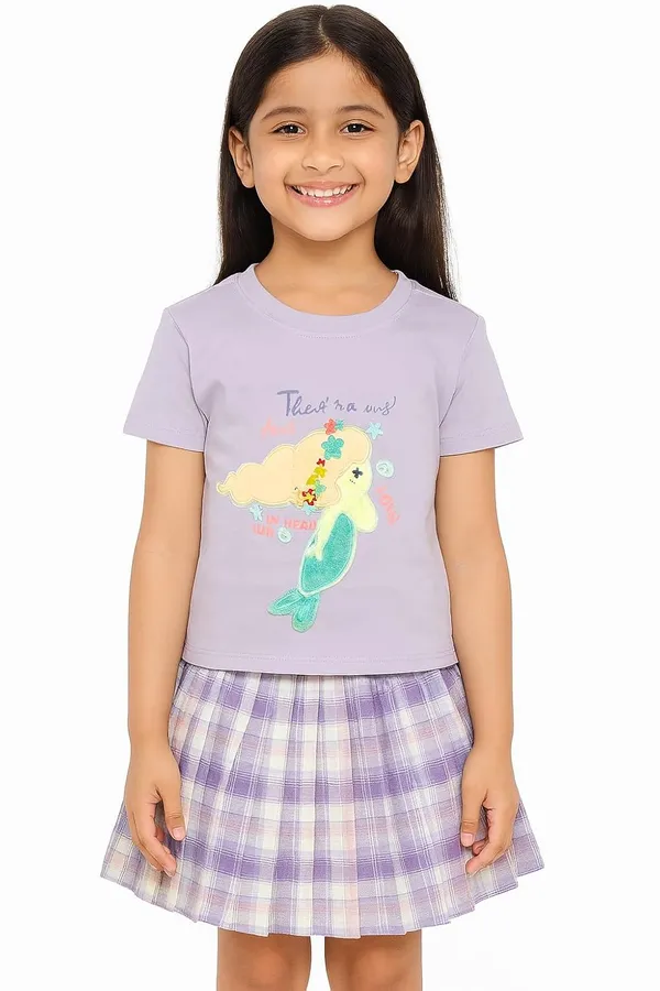 Lavender_Trendy_&_Comfortable_Mermaid_Plaid_Magic_Skirt_And_T-Shirt_Set_For_Girls