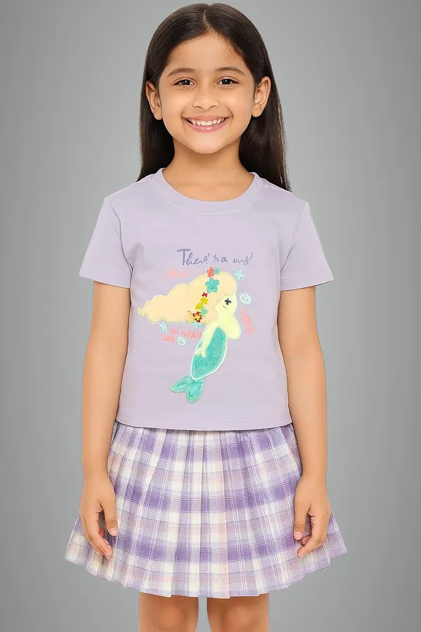 Lavender_Trendy_&_Comfortable_Mermaid_Plaid_Magic_Skirt_And_T-Shirt_Set_For_Girls