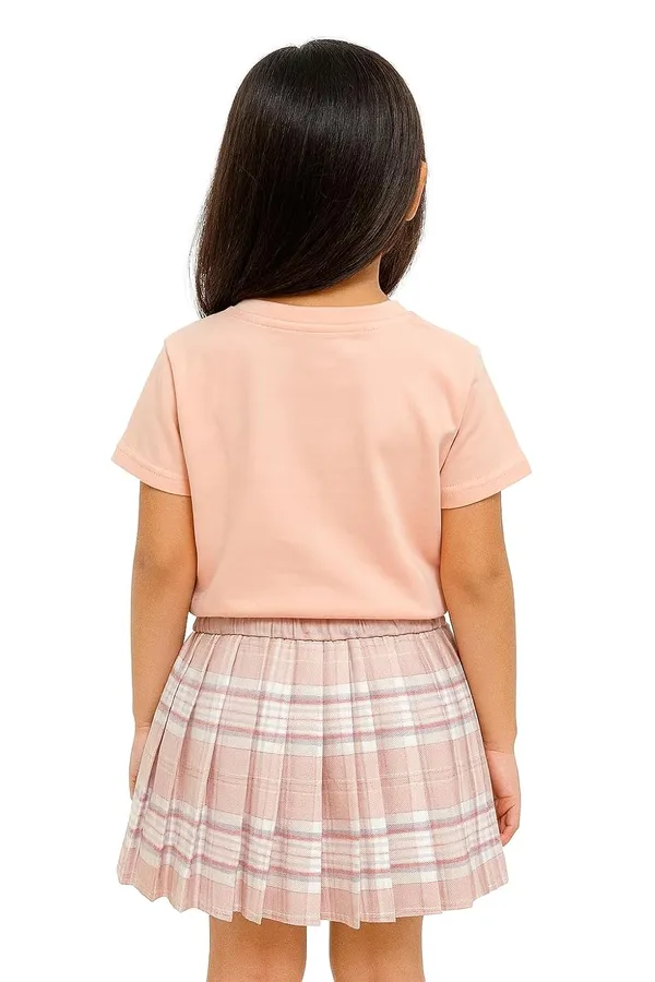 Pink_Trendy_&_Comfortable_Mermaid_Plaid_Magic_Skirt_And_T-Shirt_Set_For_Girls