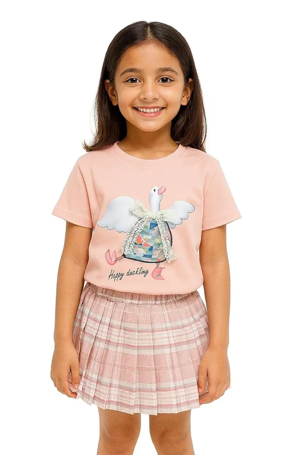 Pink_Trendy_&_Comfortable_Duckling_Day-Dream_Skirt_And_T-Shirt_Set_For_Girls