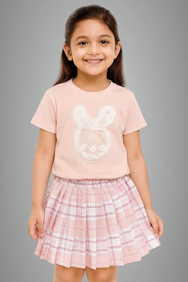 Pink_Trendy_&_Comfortable_Bunny_Bow_Whirl_Skirt_And_T-Shirt_Set_For_Girls