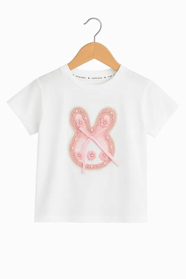 White_Trendy_&_Comfortable_Bunny_Bow_Whirl_Skirt_And_T-Shirt_Set_For_Girls