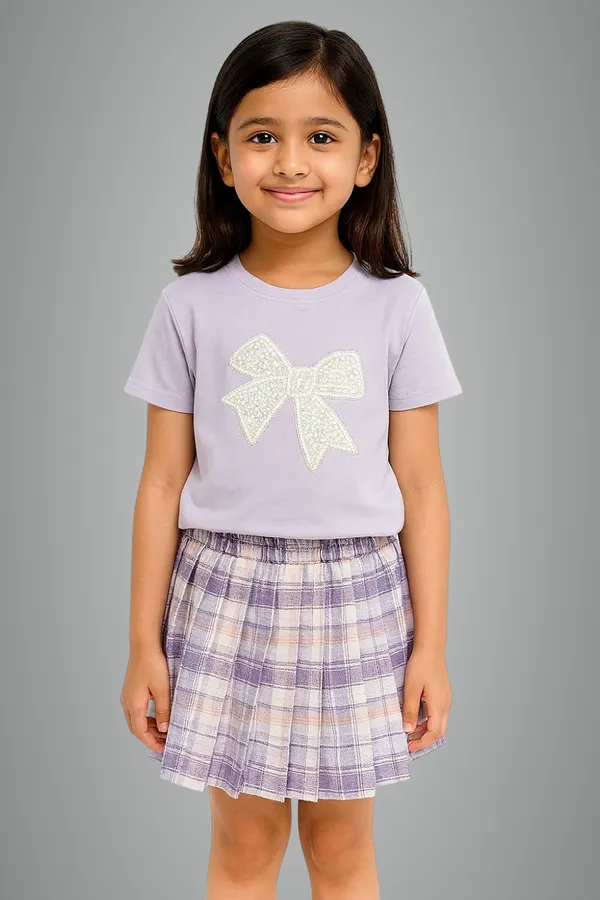 Lavender_Trendy_&_Comfortable_Pearl_Bow_Twirl_Skirt_And_T-Shirt_Set_For_Girls