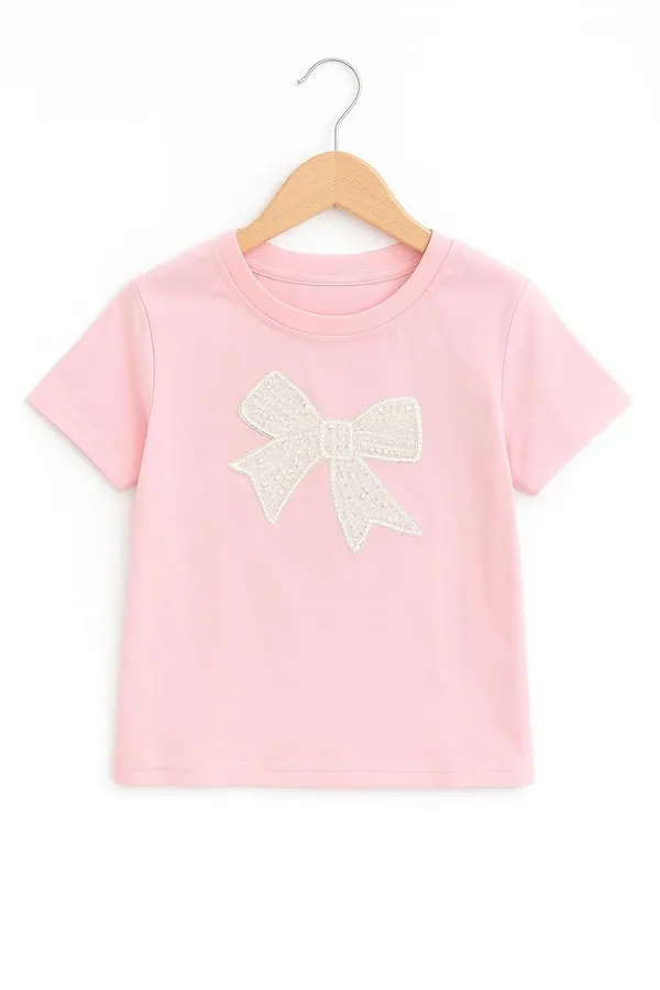 Pink_Trendy_&_Comfortable_Pearl_Bow_Twirl_Skirt_And_T-Shirt_Set_For_Girls