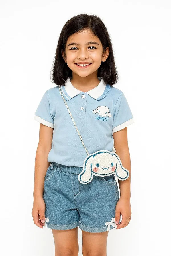 Blue_Trendy_&_Comfortable_Lovety_Character_Polo_Tee_&_Bow-Denim_Shorts_For_Girls