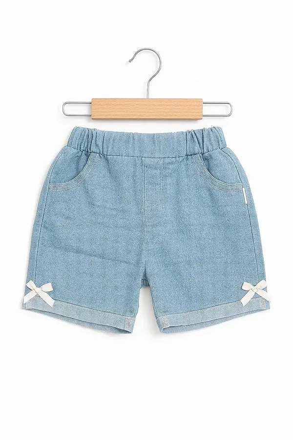 Lavender_Trendy_&_Comfortable_Lovety_Character_Polo_Tee_&_Bow-Denim_Shorts_For_Girls