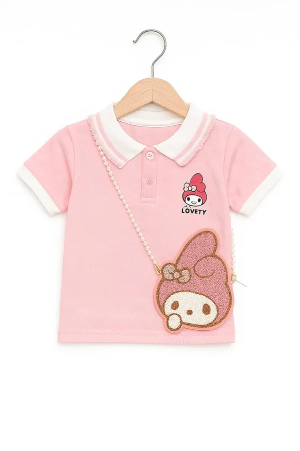 Pink_Trendy_&_Comfortable_Lovety_Character_Polo_Tee_&_Bow-Denim_Shorts_For_Girls