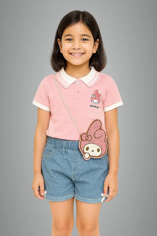 Pink_Trendy_&_Comfortable_Lovety_Character_Polo_Tee_&_Bow-Denim_Shorts_For_Girls