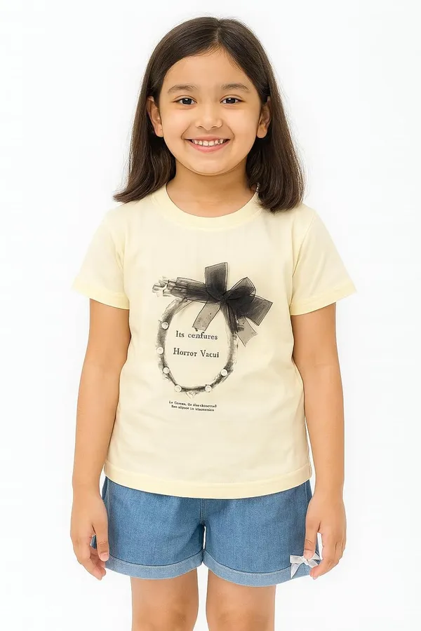 Cream_Trendy_&_Comfortable_Comfy_Denim-Style_Shorts_Finished_With_A_Cute_Ribbon_Accent_For_Girls