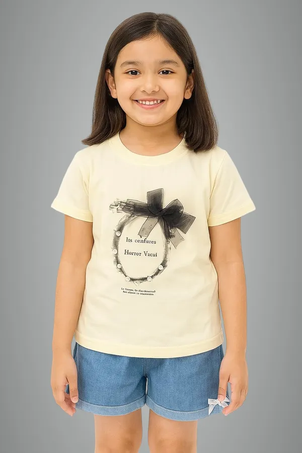 Cream_Trendy_&_Comfortable_Comfy_Denim-Style_Shorts_Finished_With_A_Cute_Ribbon_Accent_For_Girls