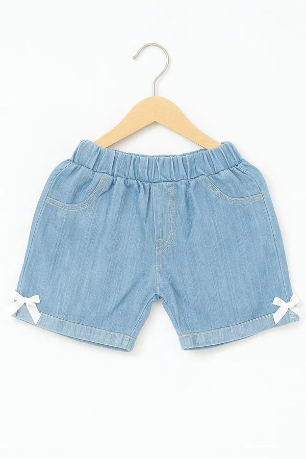 Pink_Trendy_&_Comfortable_Comfy_Denim-Style_Shorts_Finished_With_A_Cute_Ribbon_Accent_For_Girls