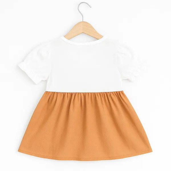 Brown_Trendy_&_Comfortable_Daisy-Strap_Pinafore_Dress_&_Puff-Sleeve_Tee_For_Girls