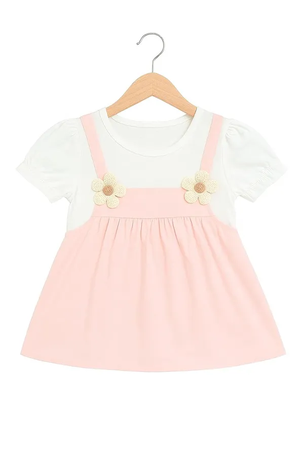 Pink_Trendy_&_Comfortable_Daisy-Strap_Pinafore_Dress_&_Puff-Sleeve_Tee_For_Girls