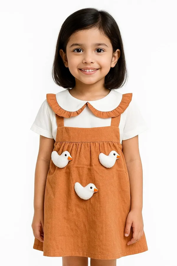 Brown_Trendy_&_Comfortable_Ducky-Applique_Pink_Pinafore_&_Peter-Pan_Tee_For_Girls