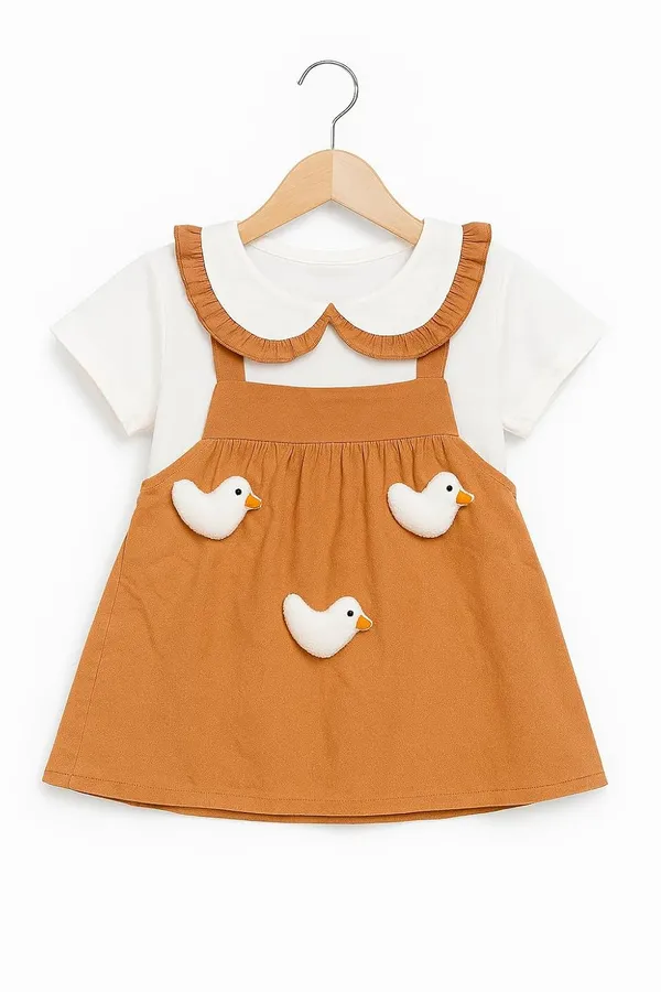 Brown_Trendy_&_Comfortable_Ducky-Applique_Pink_Pinafore_&_Peter-Pan_Tee_For_Girls