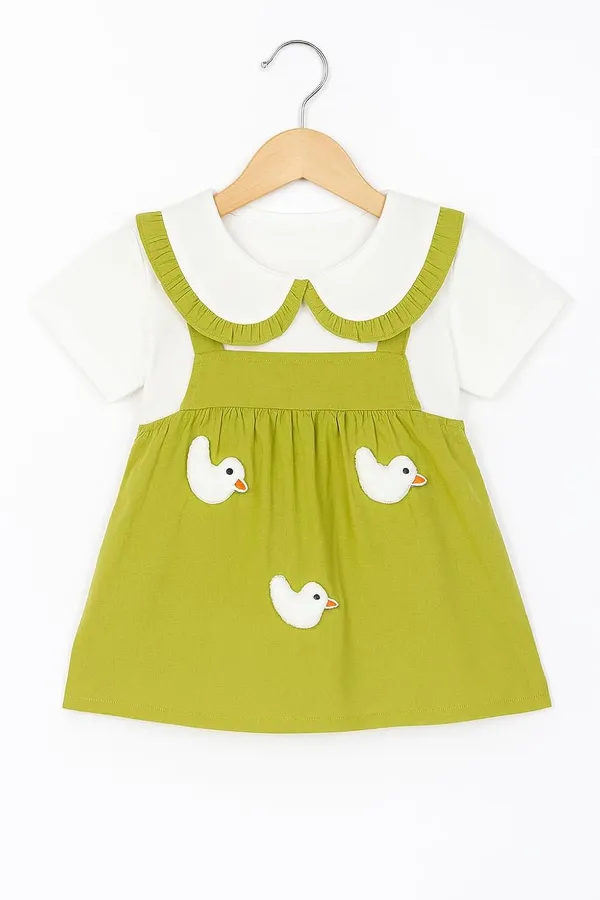 Green_Trendy_&_Comfortable_Ducky-Applique_Pink_Pinafore_&_Peter-Pan_Tee_For_Girls