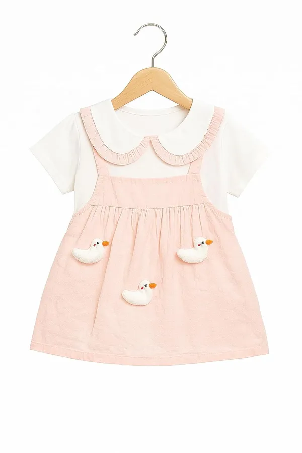 Pink_Trendy_&_Comfortable_Ducky-Applique_Pink_Pinafore_&_Peter-Pan_Tee_For_Girls