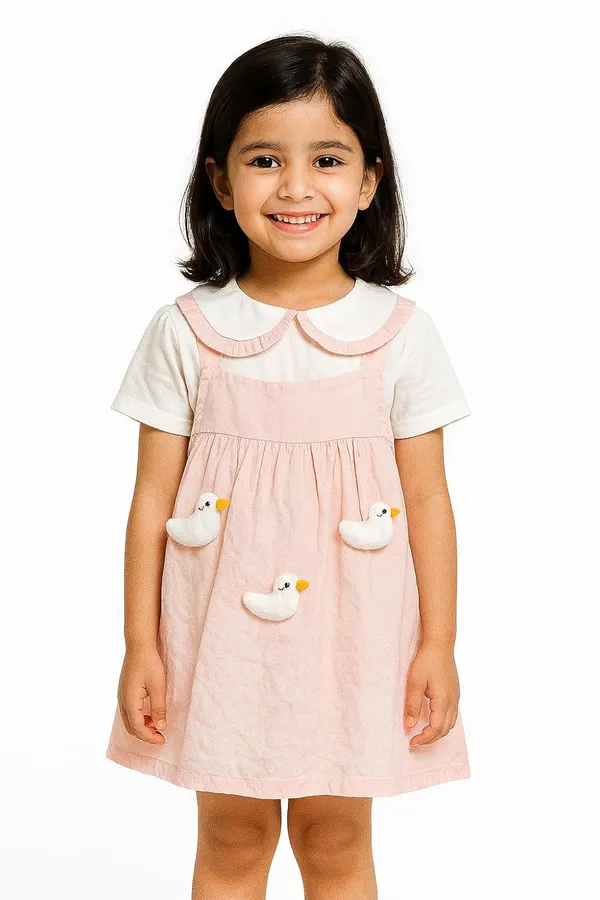 Pink_Trendy_&_Comfortable_Ducky-Applique_Pink_Pinafore_&_Peter-Pan_Tee_For_Girls