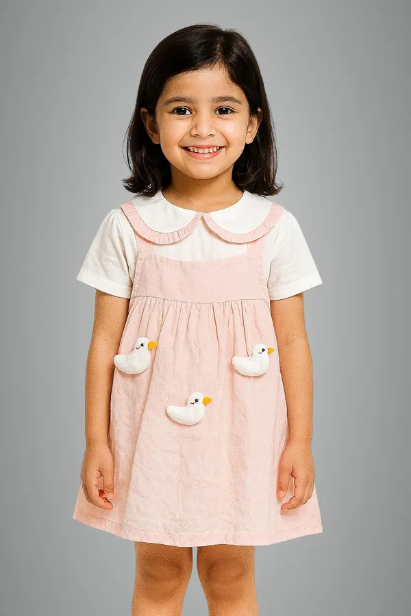 Pink_Trendy_&_Comfortable_Ducky-Applique_Pink_Pinafore_&_Peter-Pan_Tee_For_Girls
