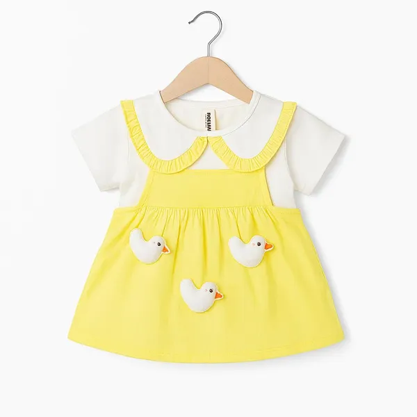 Yellow_Trendy_&_Comfortable_Ducky-Applique_Pink_Pinafore_&_Peter-Pan_Tee_For_Girls