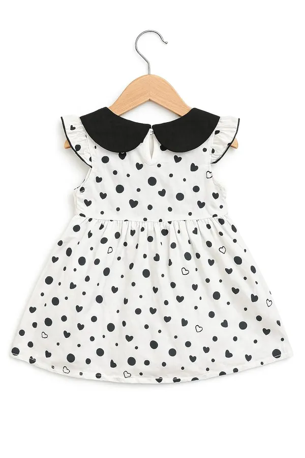Black_Trendy_&_Comfortable_Bow-Dot_Heart-Print_Dress_With_Contrast_Collar_For_Girls
