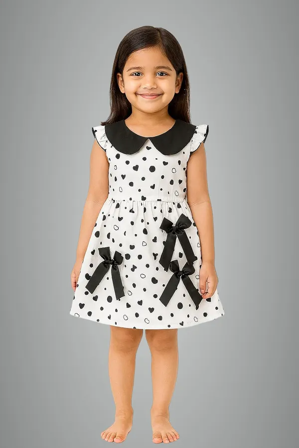 Black_Trendy_&_Comfortable_Bow-Dot_Heart-Print_Dress_With_Contrast_Collar_For_Girls