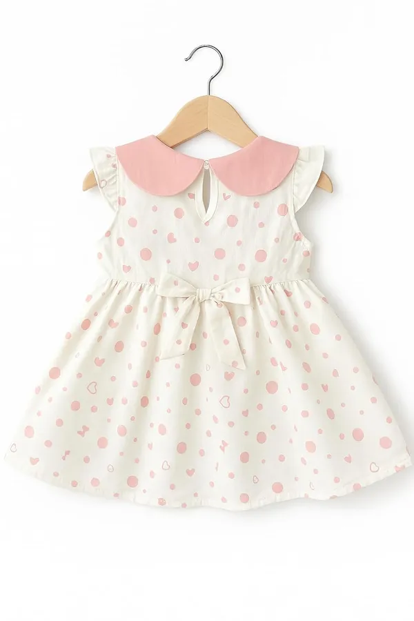 Pink_Trendy_&_Comfortable_Bow-Dot_Heart-Print_Dress_With_Contrast_Collar_For_Girls