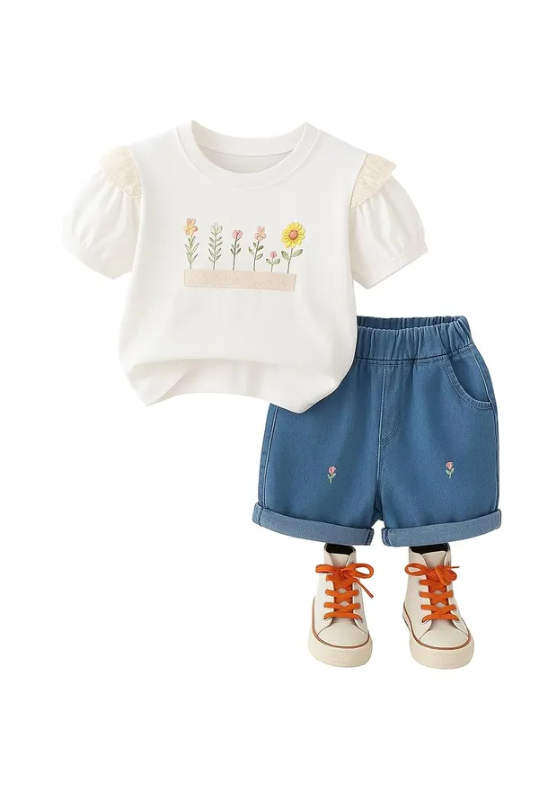 White_Trendy_&_Comfortable_Cotton_T-Shirt_With_Shorts_For_Baby_Girls