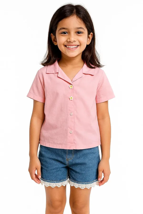 Pink_Trendy_&_Comfortable_Shirt_And_Laced_Denim_Set_For_Girls