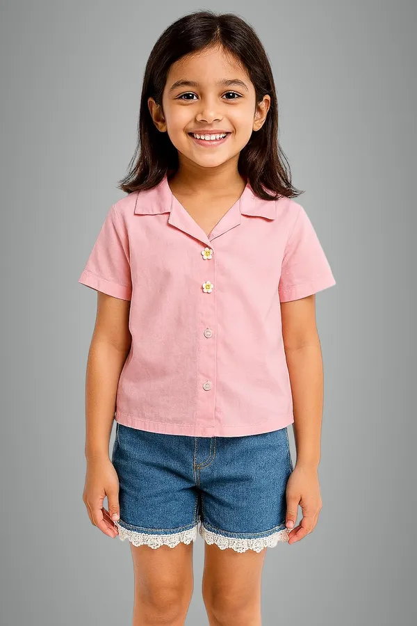 Pink_Trendy_&_Comfortable_Shirt_And_Laced_Denim_Set_For_Girls