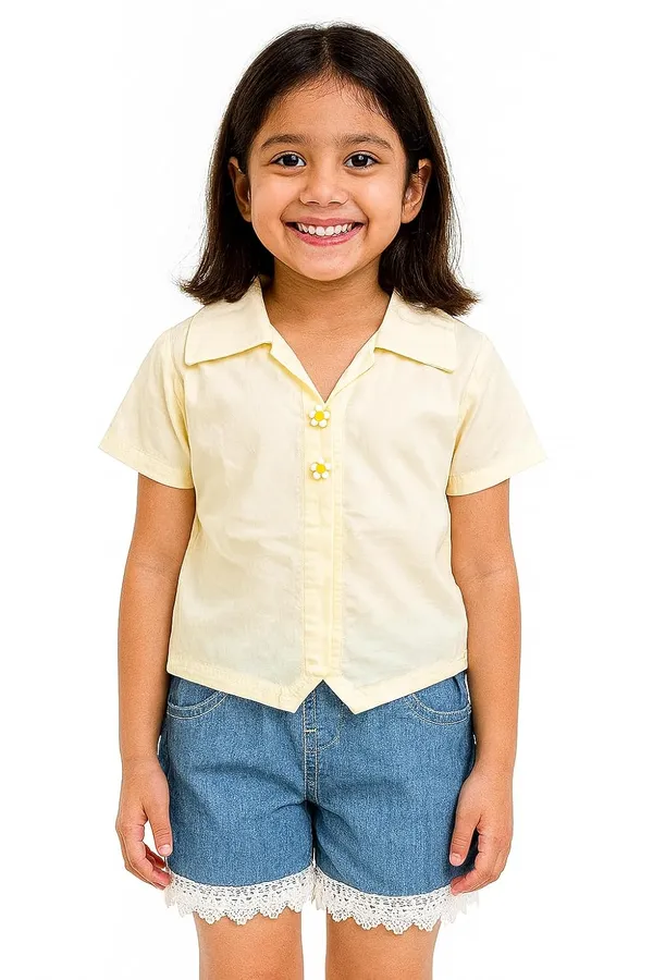 Yellow_Trendy_&_Comfortable_Shirt_And_Laced_Denim_Set_For_Girls