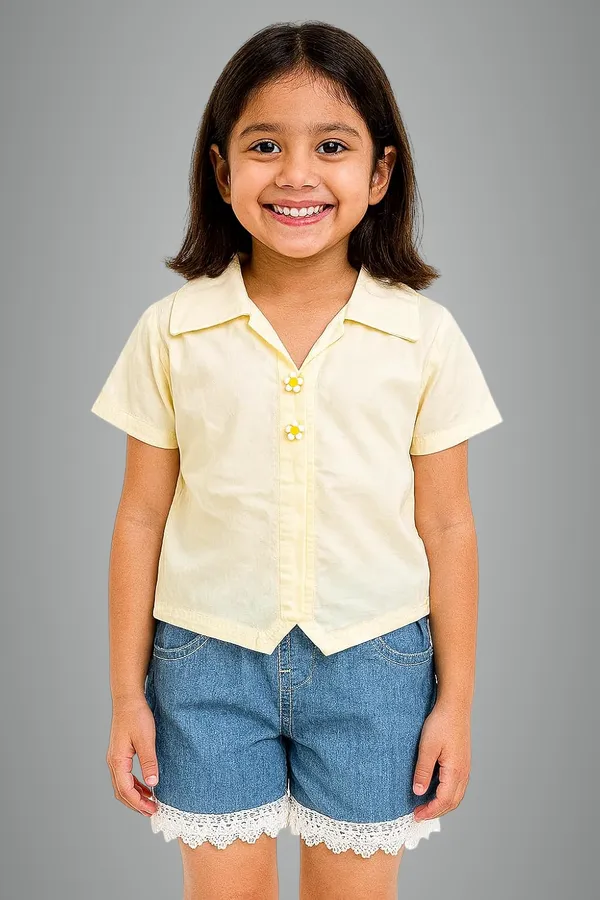 Yellow_Trendy_&_Comfortable_Shirt_And_Laced_Denim_Set_For_Girls