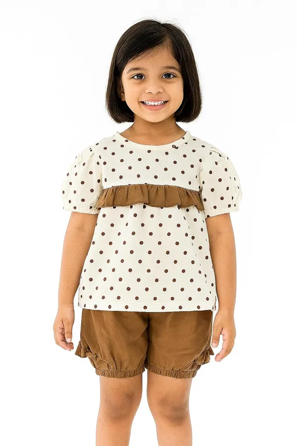 Brown_Trendy_&_Comfortable_Polka_Dot_Top_And_Shorts_Set_For_Girls