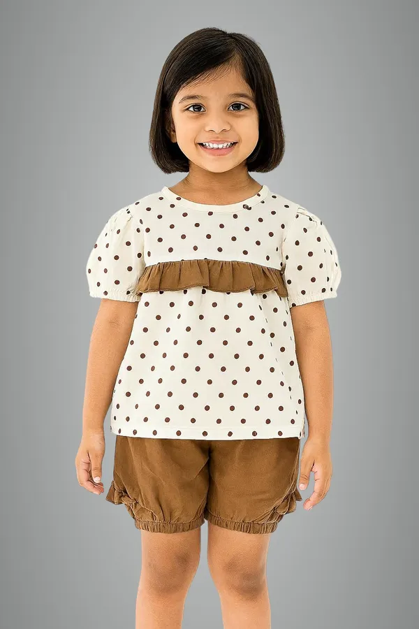 Brown_Trendy_&_Comfortable_Polka_Dot_Top_And_Shorts_Set_For_Girls
