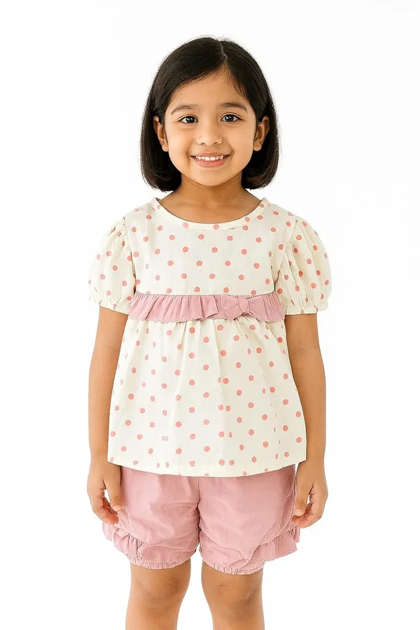 Pink_Trendy_&_Comfortable_Polka_Dot_Top_And_Shorts_Set_For_Girls