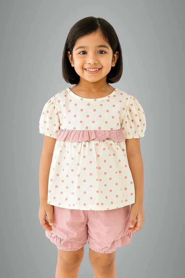 Pink_Trendy_&_Comfortable_Polka_Dot_Top_And_Shorts_Set_For_Girls