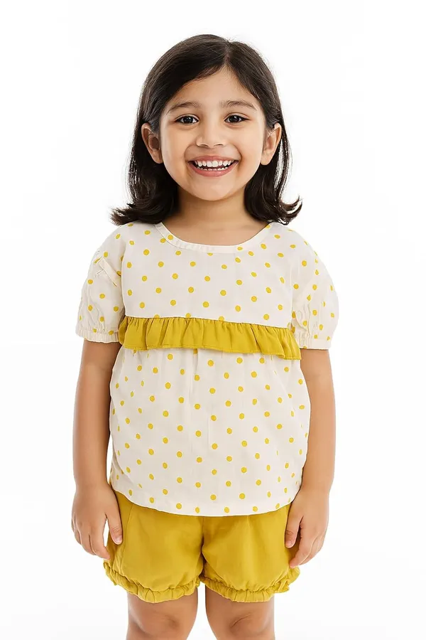 Yellow_Trendy_&_Comfortable_Polka_Dot_Top_And_Shorts_Set_For_Girls