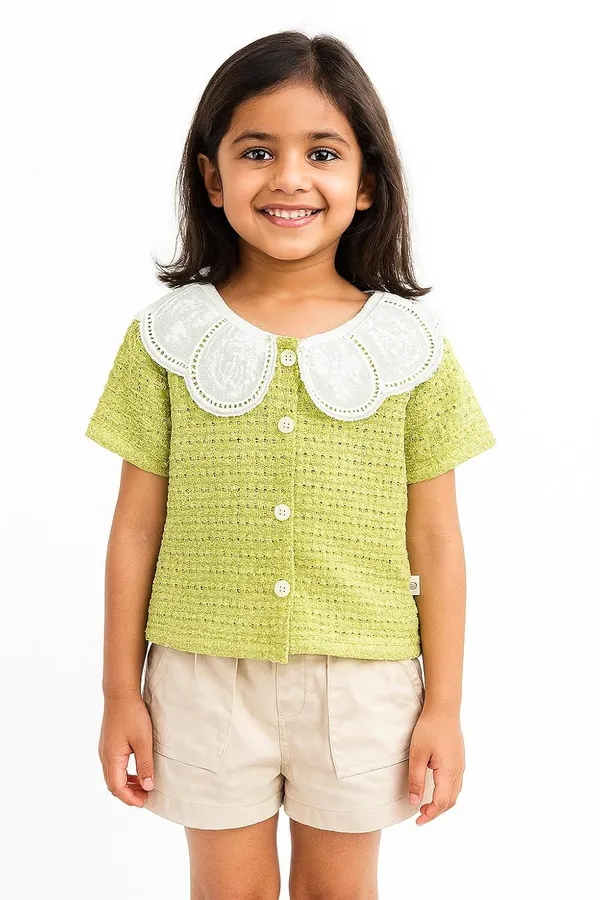 Green_Trendy_&_Comfortable_Eyelet_Top_&_Sand-Pocket_Shorts_For_Girls