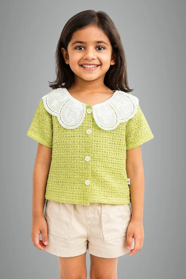 Green_Trendy_&_Comfortable_Eyelet_Top_&_Sand-Pocket_Shorts_For_Girls