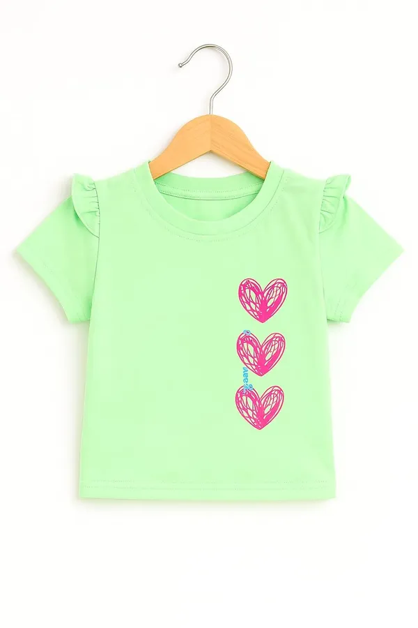 Green_Trendy_&_Comfortable_Love-Stack_Ruffle-Sleeve_Tee_&_Heart-Pocket_Denim_Shorts_For_Girls