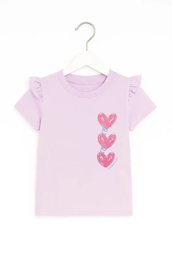 Lavender_Trendy_&_Comfortable_Love-Stack_Ruffle-Sleeve_Tee_&_Heart-Pocket_Denim_Shorts_For_Girls