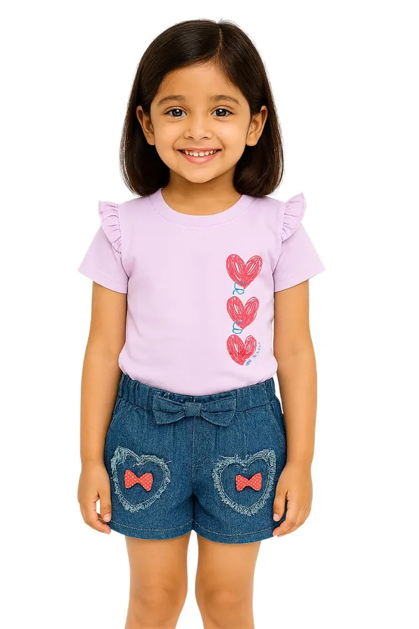 Lavender_Trendy_&_Comfortable_Love-Stack_Ruffle-Sleeve_Tee_&_Heart-Pocket_Denim_Shorts_For_Girls