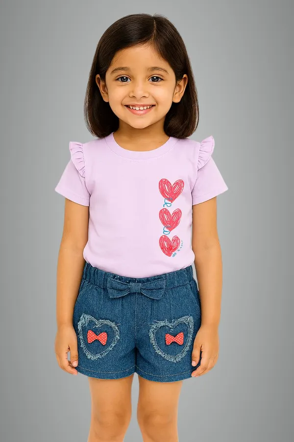 Lavender_Trendy_&_Comfortable_Love-Stack_Ruffle-Sleeve_Tee_&_Heart-Pocket_Denim_Shorts_For_Girls