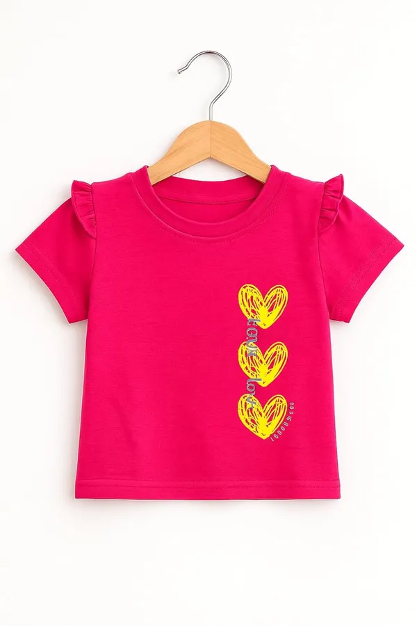 Magenta_Trendy_&_Comfortable_Love-Stack_Ruffle-Sleeve_Tee_&_Heart-Pocket_Denim_Shorts_For_Girls