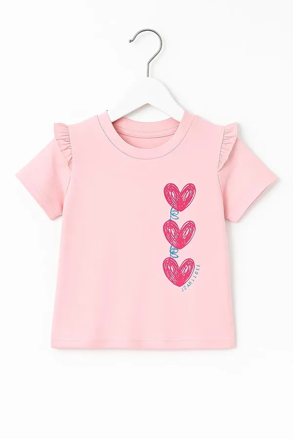 Pink_Trendy_&_Comfortable_Love-Stack_Ruffle-Sleeve_Tee_&_Heart-Pocket_Denim_Shorts_For_Girls