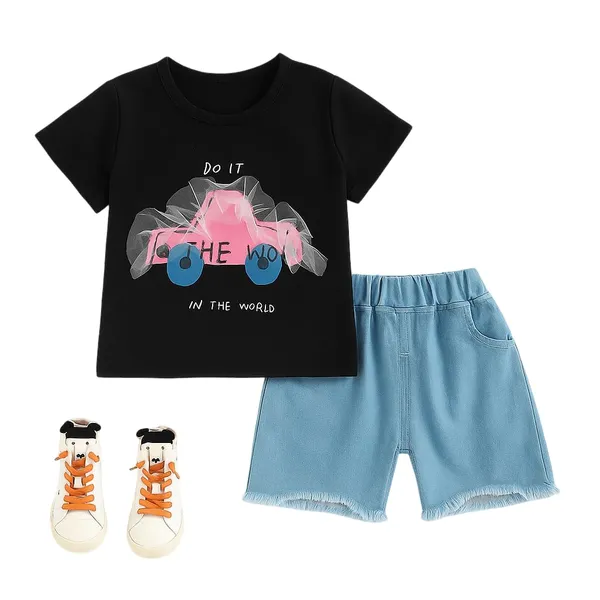 Black_Trendy_&_Comfortable_Car_Denim_Short_Set_For_Baby_Girls
