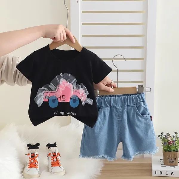 Black_Trendy_&_Comfortable_Car_Denim_Short_Set_For_Baby_Girls