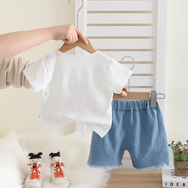 White_Trendy_&_Comfortable_Car_Denim_Short_Set_For_Baby_Girls