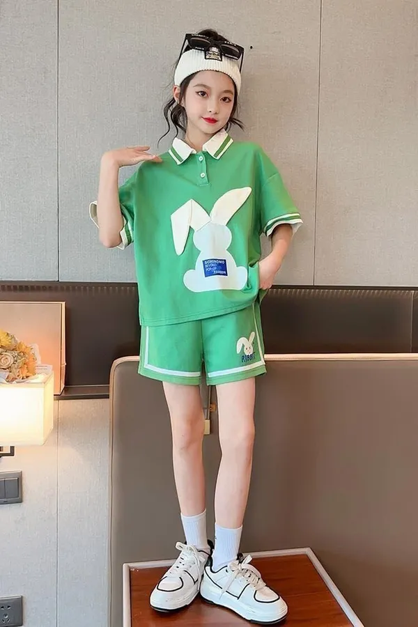 Green_Trendy_&_Comfortable_Bunny_Ear_Shorts_Set_For_Girls