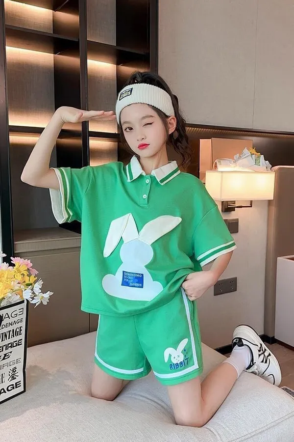 Green_Trendy_&_Comfortable_Bunny_Ear_Shorts_Set_For_Girls